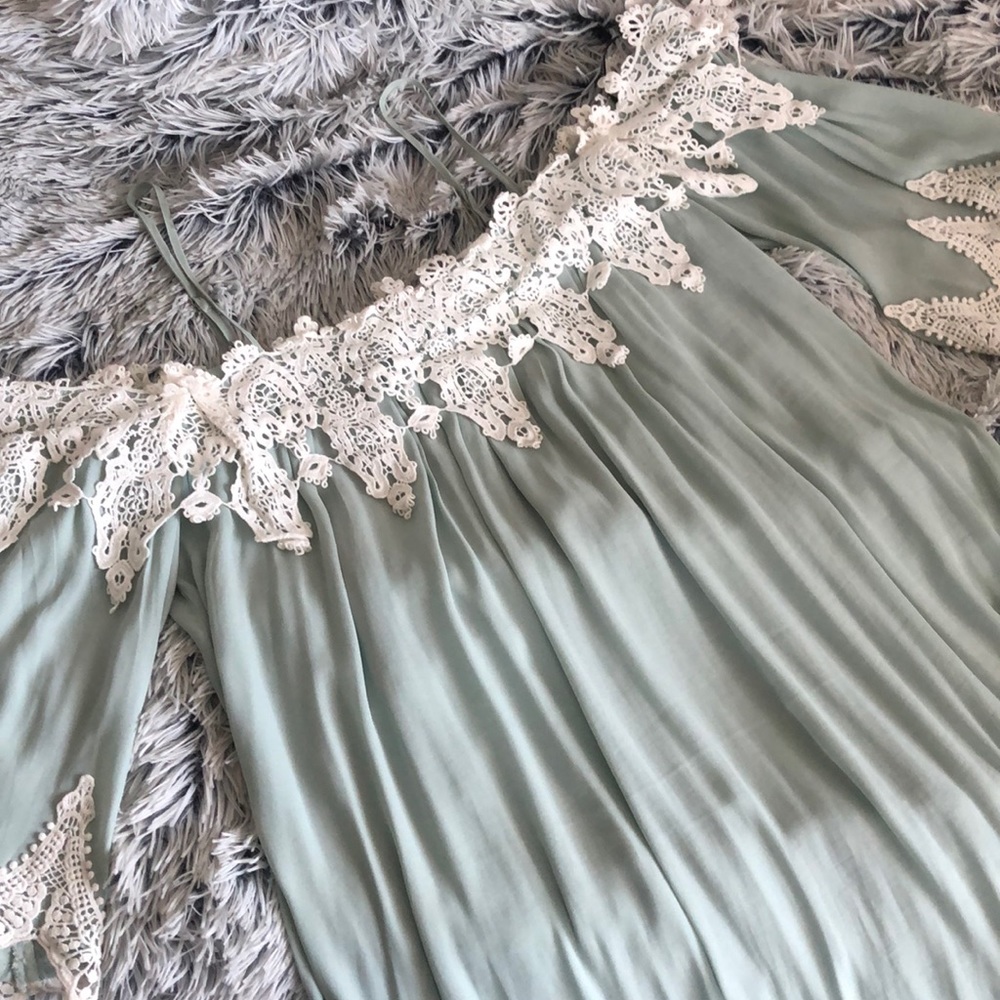 Mint green off the shoulder dress